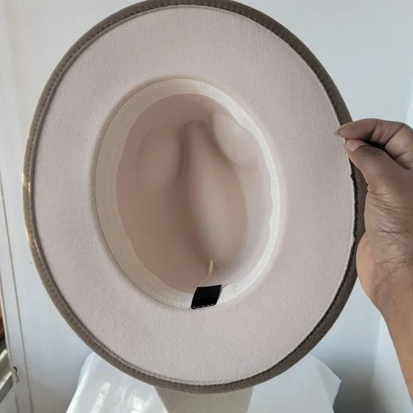 Chic Two-Tone Fedora Hat w/Faux Leather Band with Gold Metal Loop Detail - Picture 7 of 10